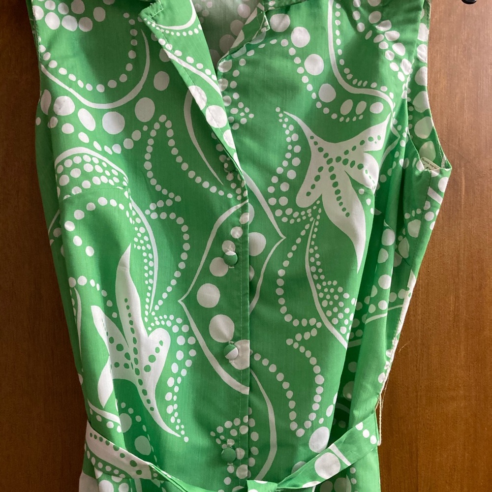 Vintage Sleeveless Dress Green and White Swirl Button Up Belt Summer NWT - Picture 3 of 14